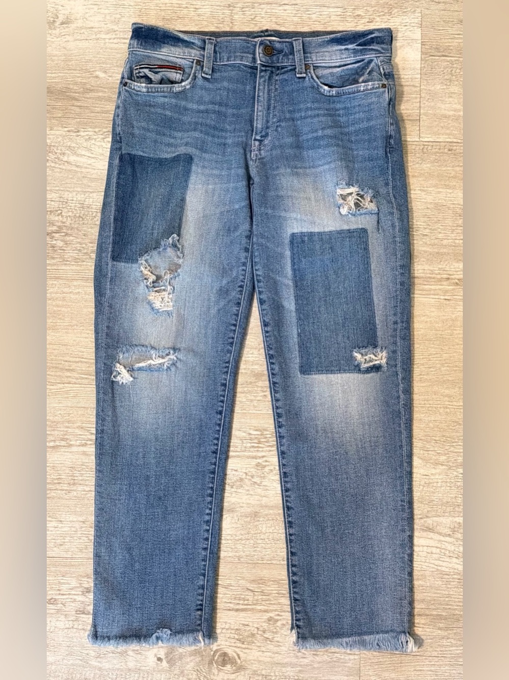 Tommy Hilfiger Denim Boyfriend Copain Distressed Patchwork Jeans Size 2